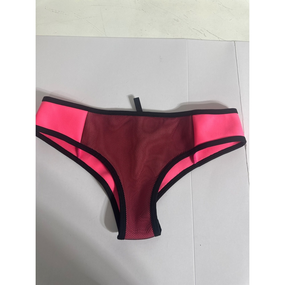 GUESS Los Angeles Neon Pink Black Mesh Bikini Bottoms Low Rise Sporty Large